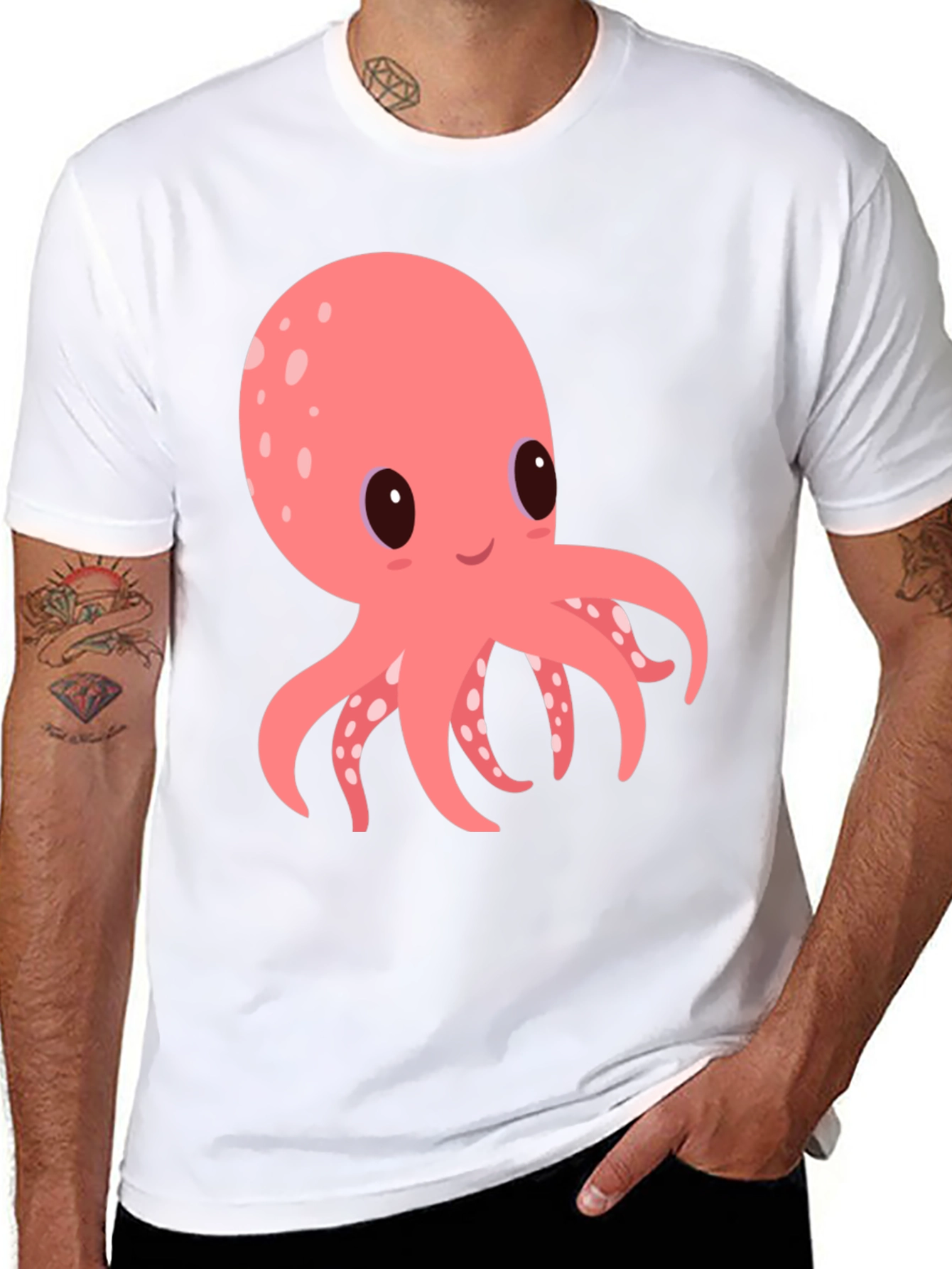 Cute Octopus Graphic Tee - Black Cotton Comfort