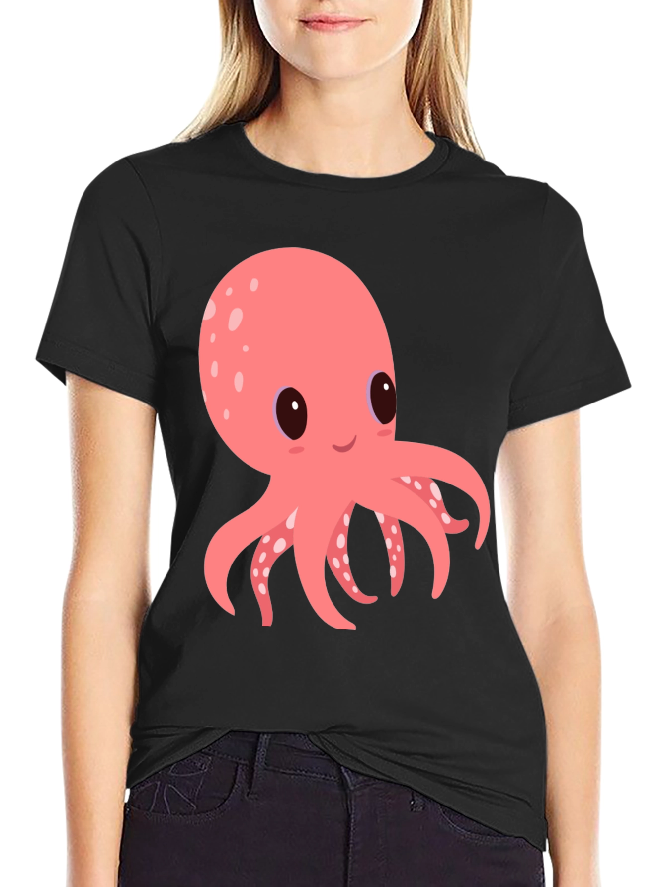 Cute Octopus Graphic Tee - Black Cotton Comfort