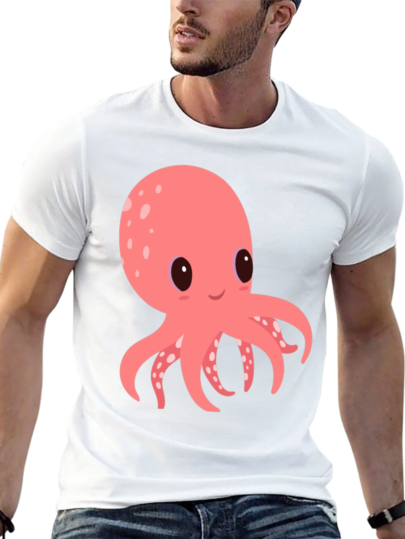 Cute Octopus Graphic Tee - Black Cotton Comfort