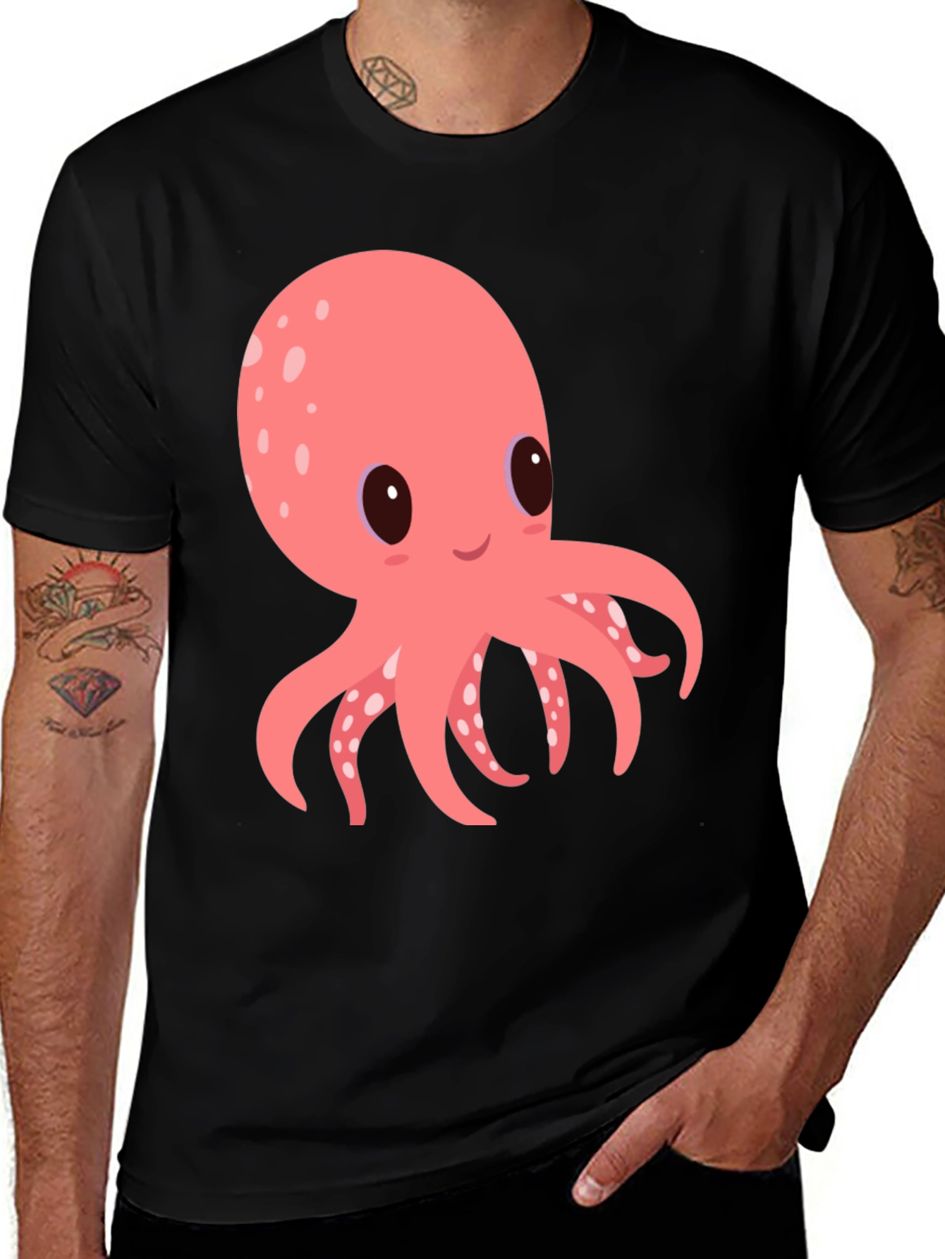 Cute Octopus Graphic Tee - Black Cotton Comfort