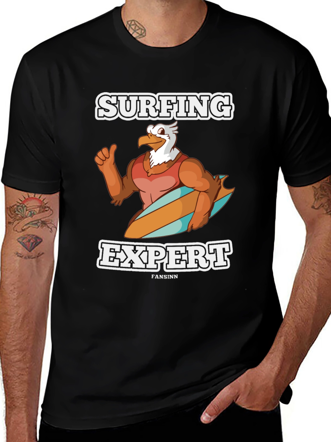 Surfing Expert Eagle Cartoon T-Shirt