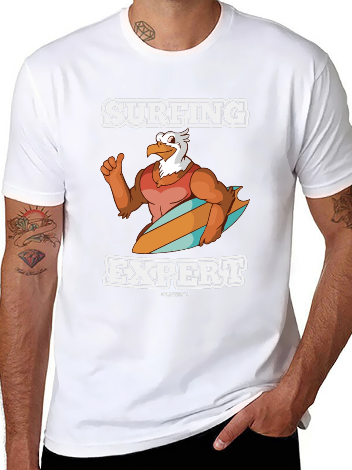 Surfing Expert Eagle Cartoon T-Shirt