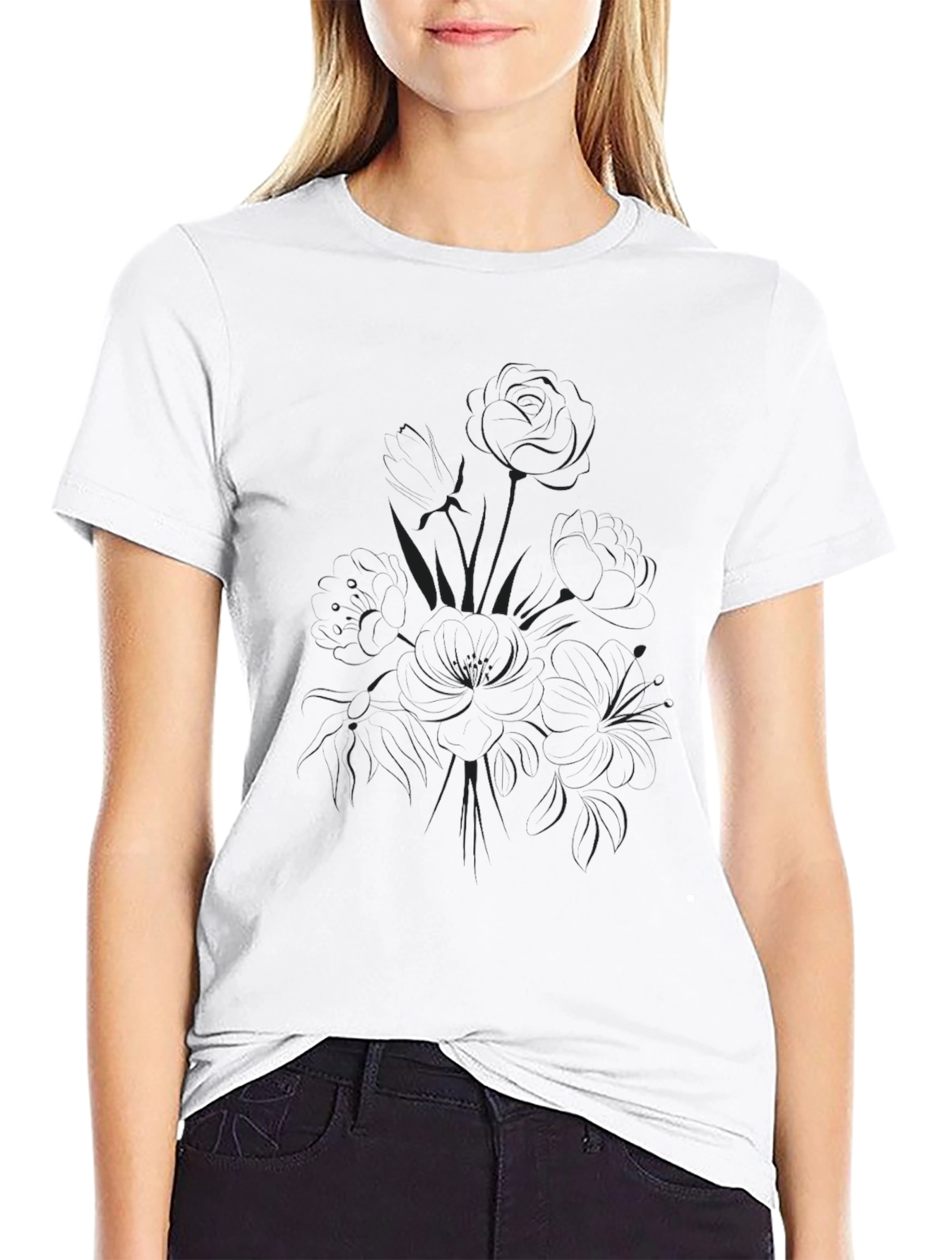 Mens Black Lily Graphic Tee - Casual Comfort