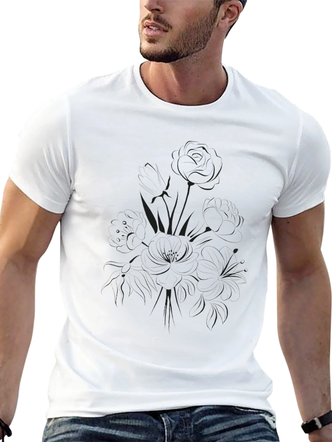 Mens Black Lily Graphic Tee - Casual Comfort