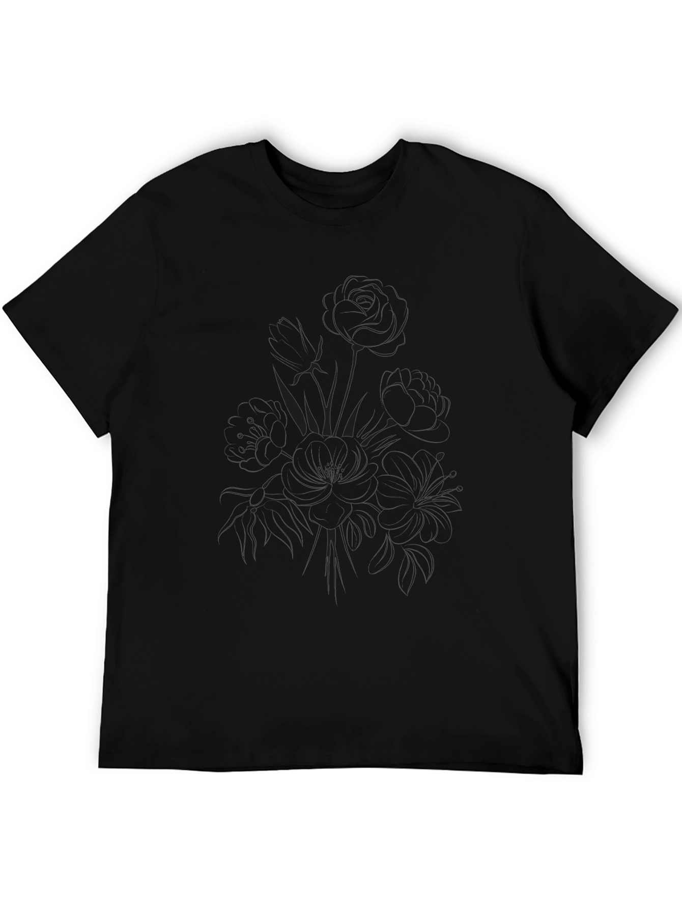 Mens Black Lily Graphic Tee - Casual Comfort