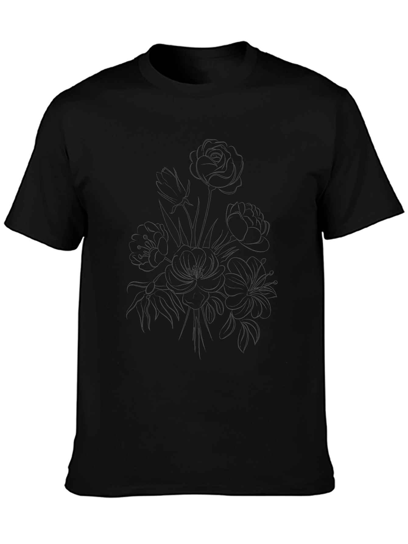 Mens Black Lily Graphic Tee - Casual Comfort