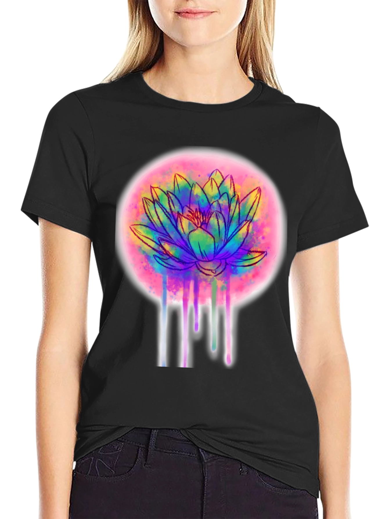 Lotus Flower T-Shirt - Artistic Dripping Design