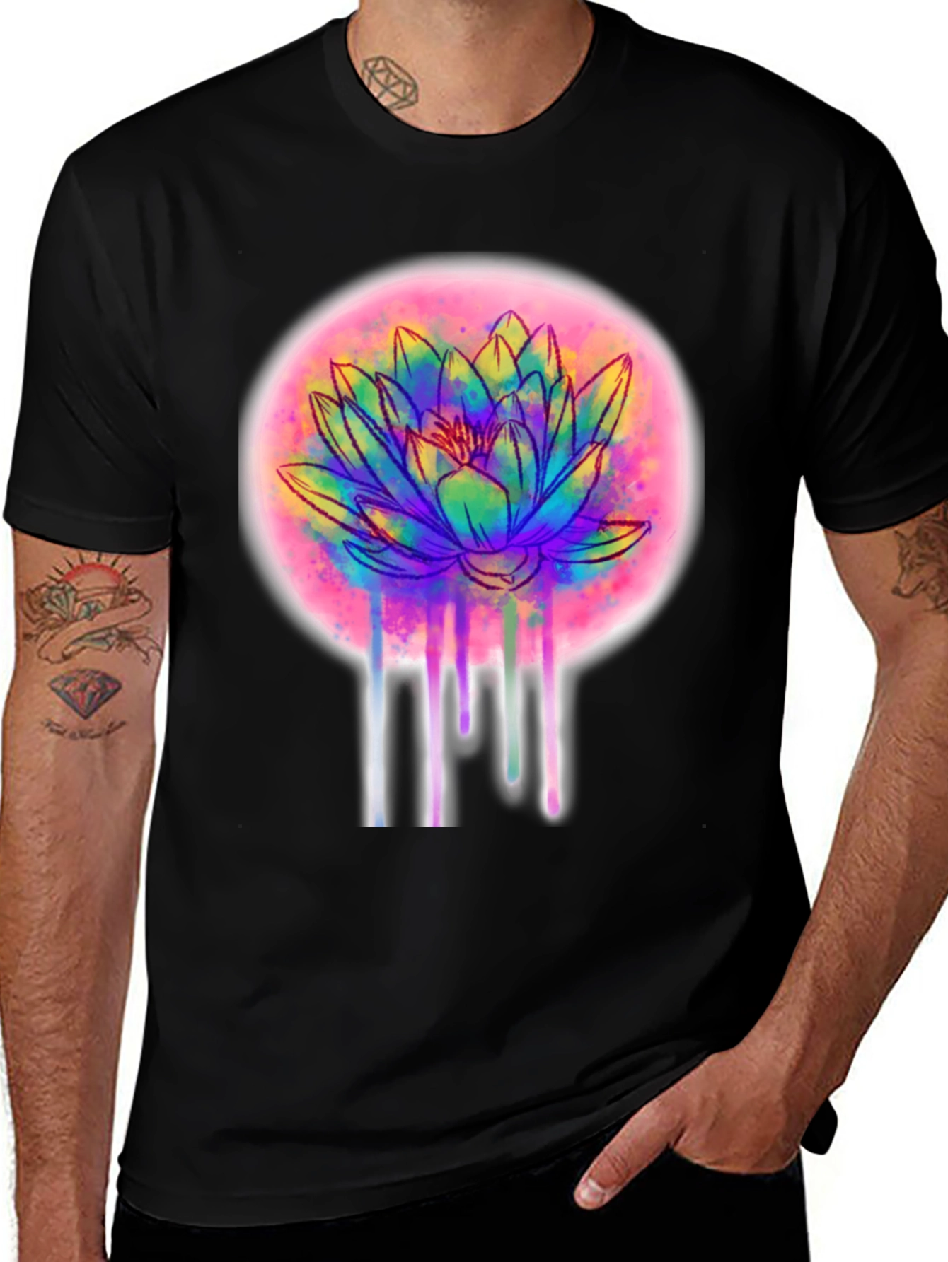 Lotus Flower T-Shirt - Artistic Dripping Design
