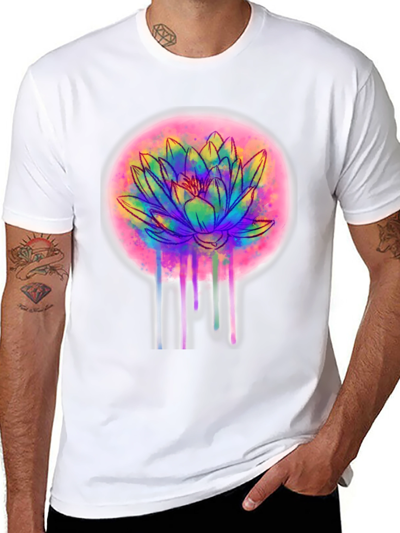 Lotus Flower T-Shirt - Artistic Dripping Design