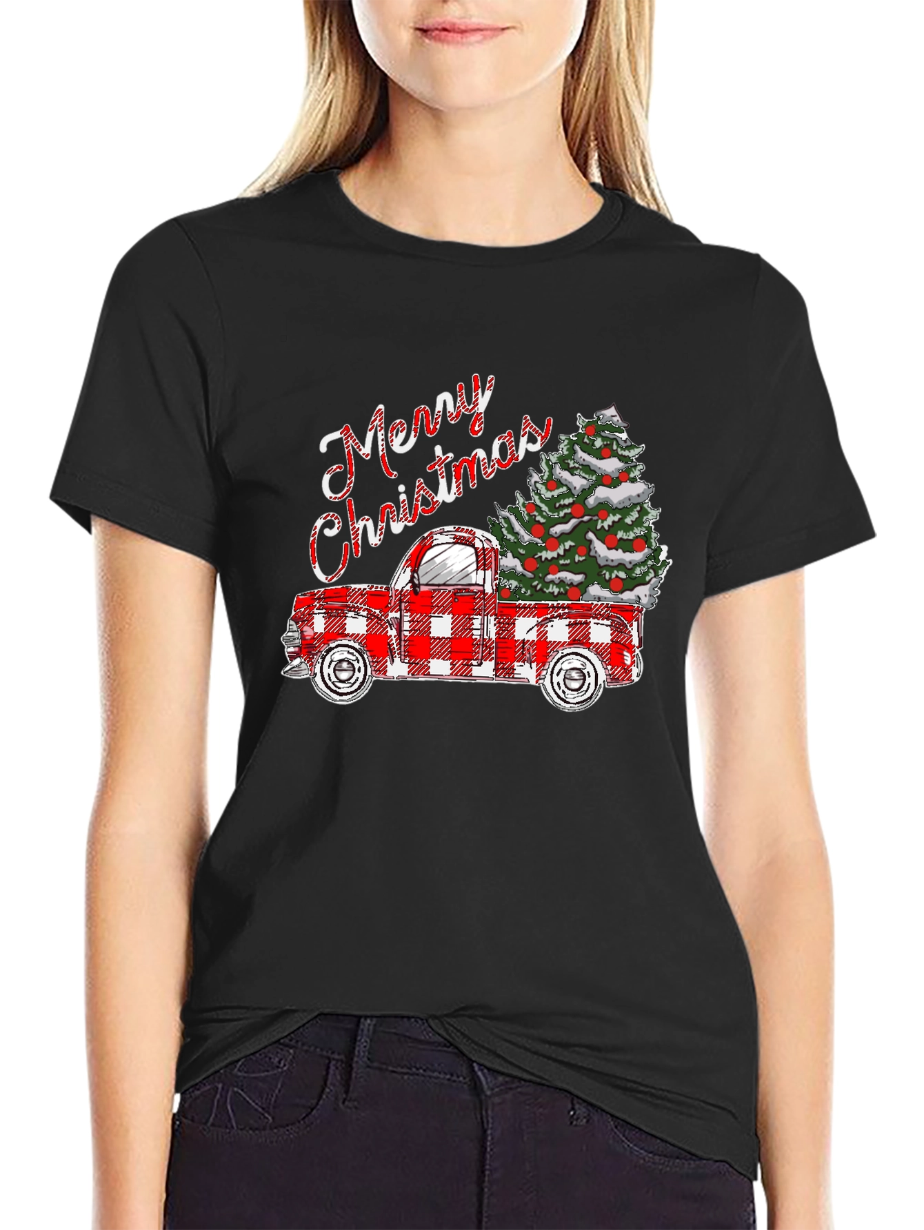 Merry Christmas Plaid Truck T-Shirt