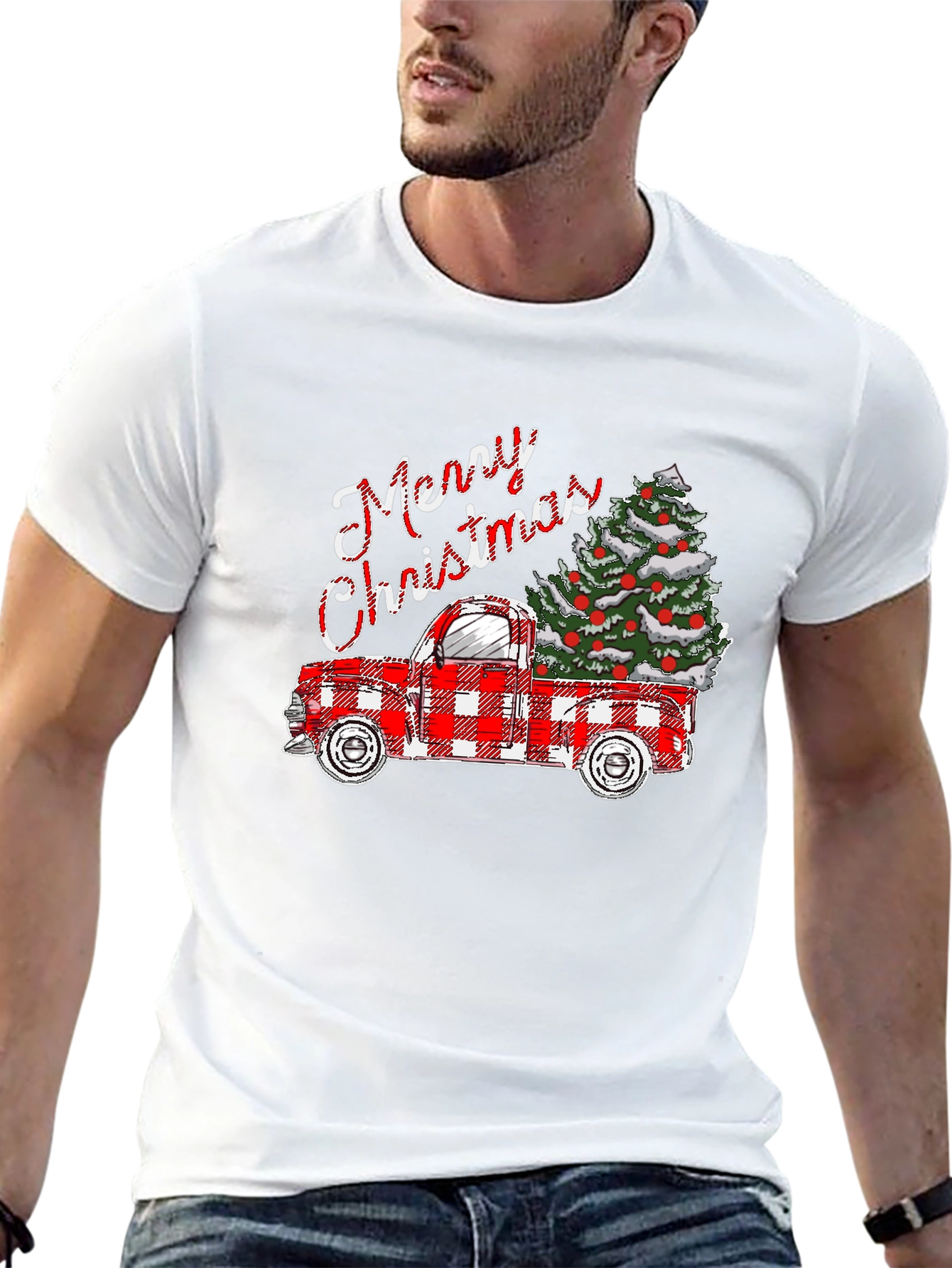 Merry Christmas Plaid Truck T-Shirt