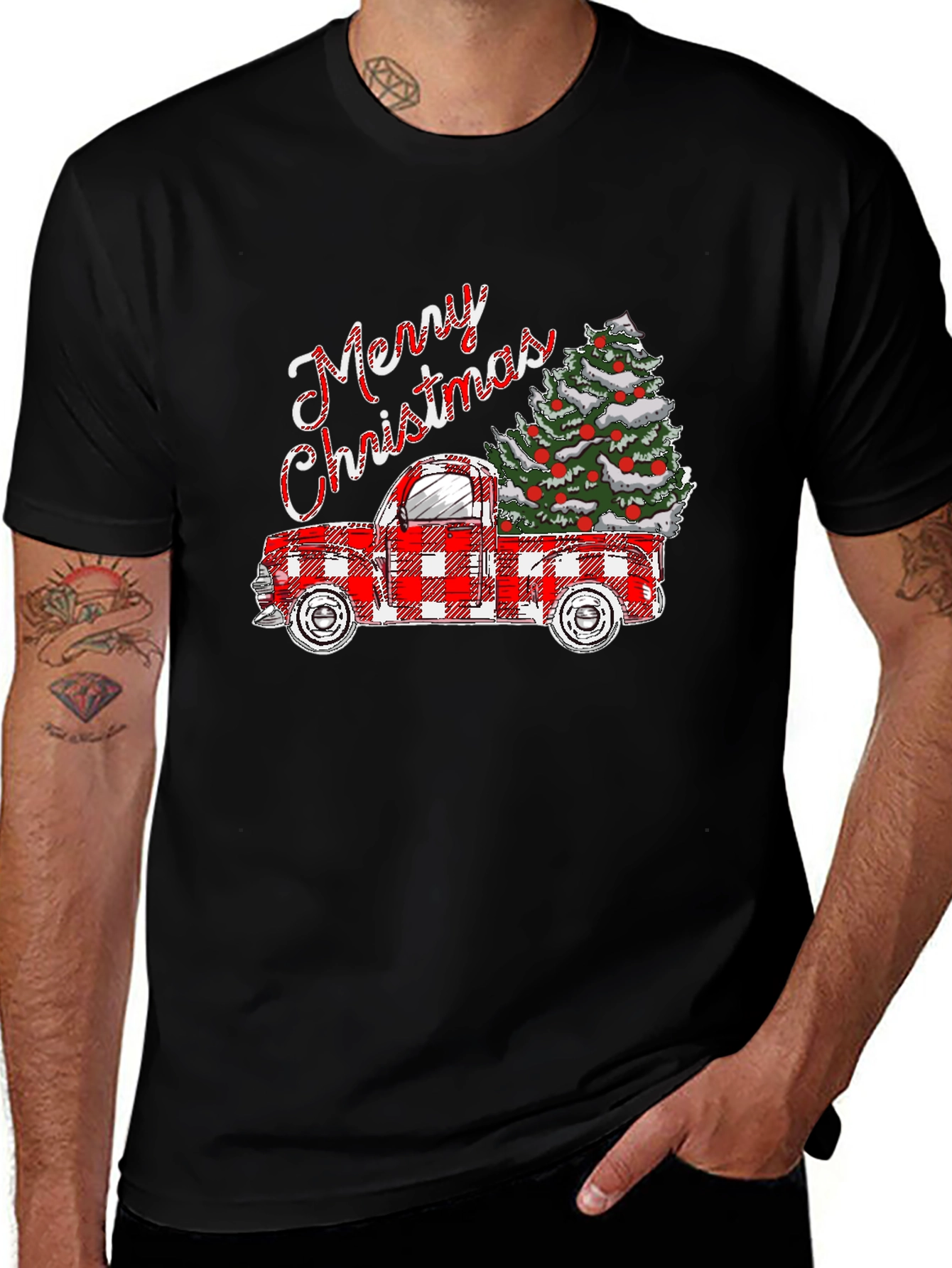 Merry Christmas Plaid Truck T-Shirt