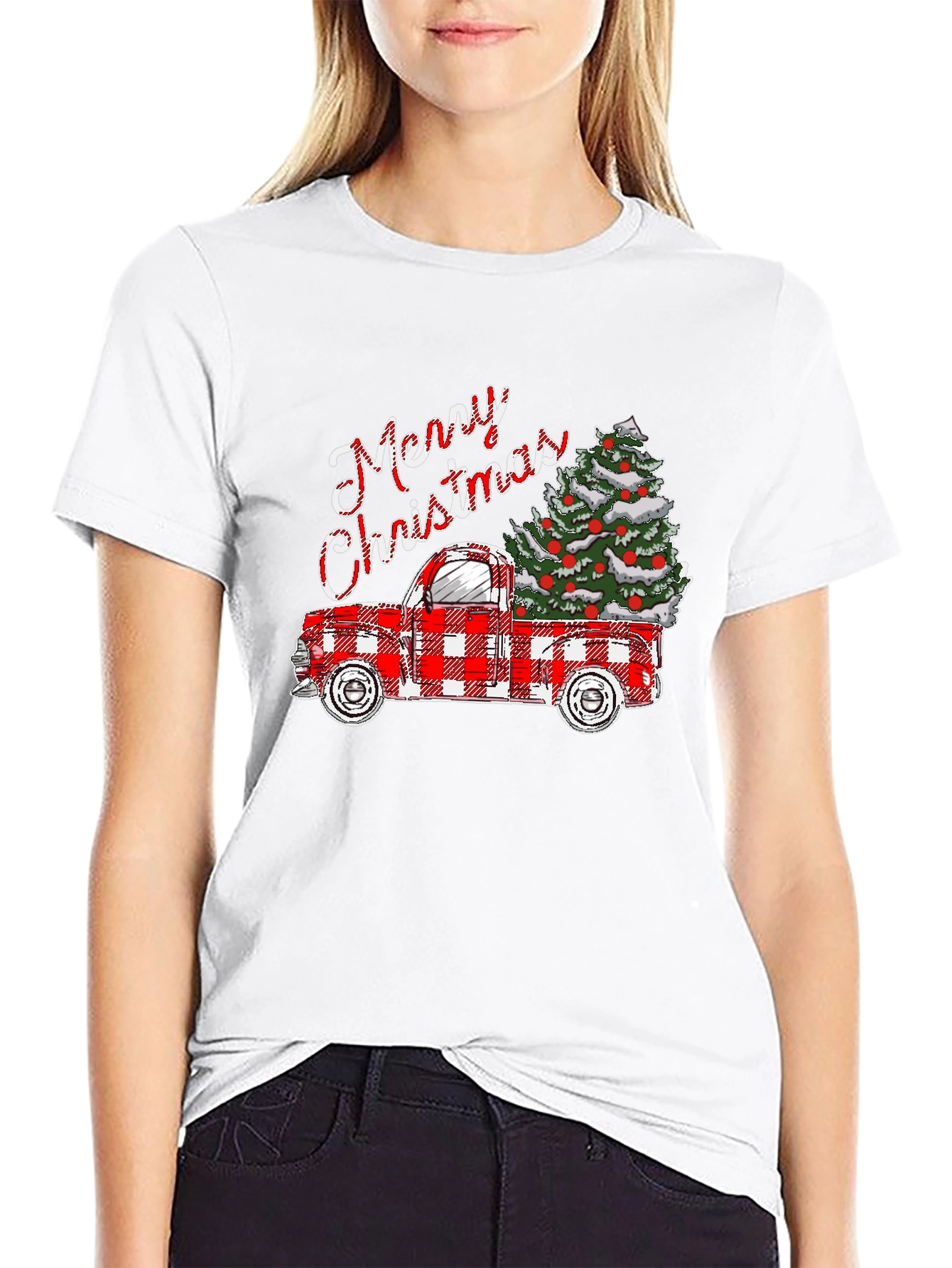Merry Christmas Plaid Truck T-Shirt