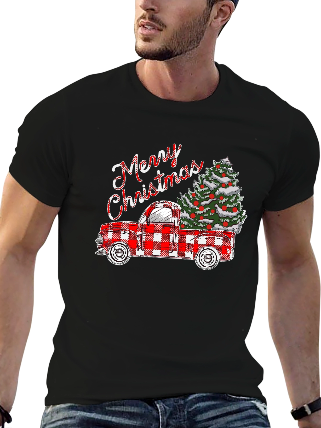 Merry Christmas Plaid Truck T-Shirt