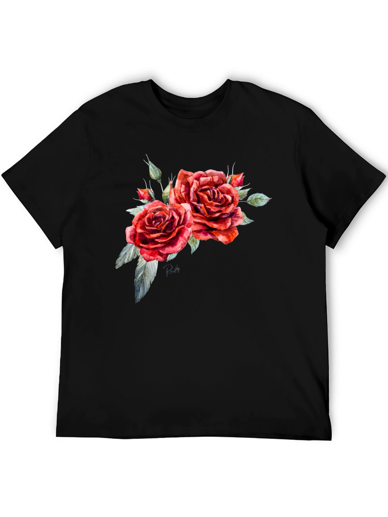 Floral Roses Print Black T-Shirt