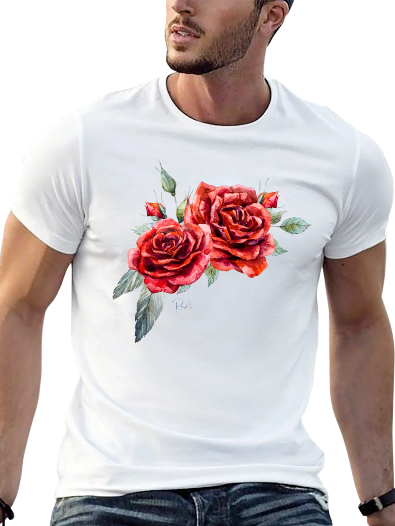 Floral Roses Print Black T-Shirt