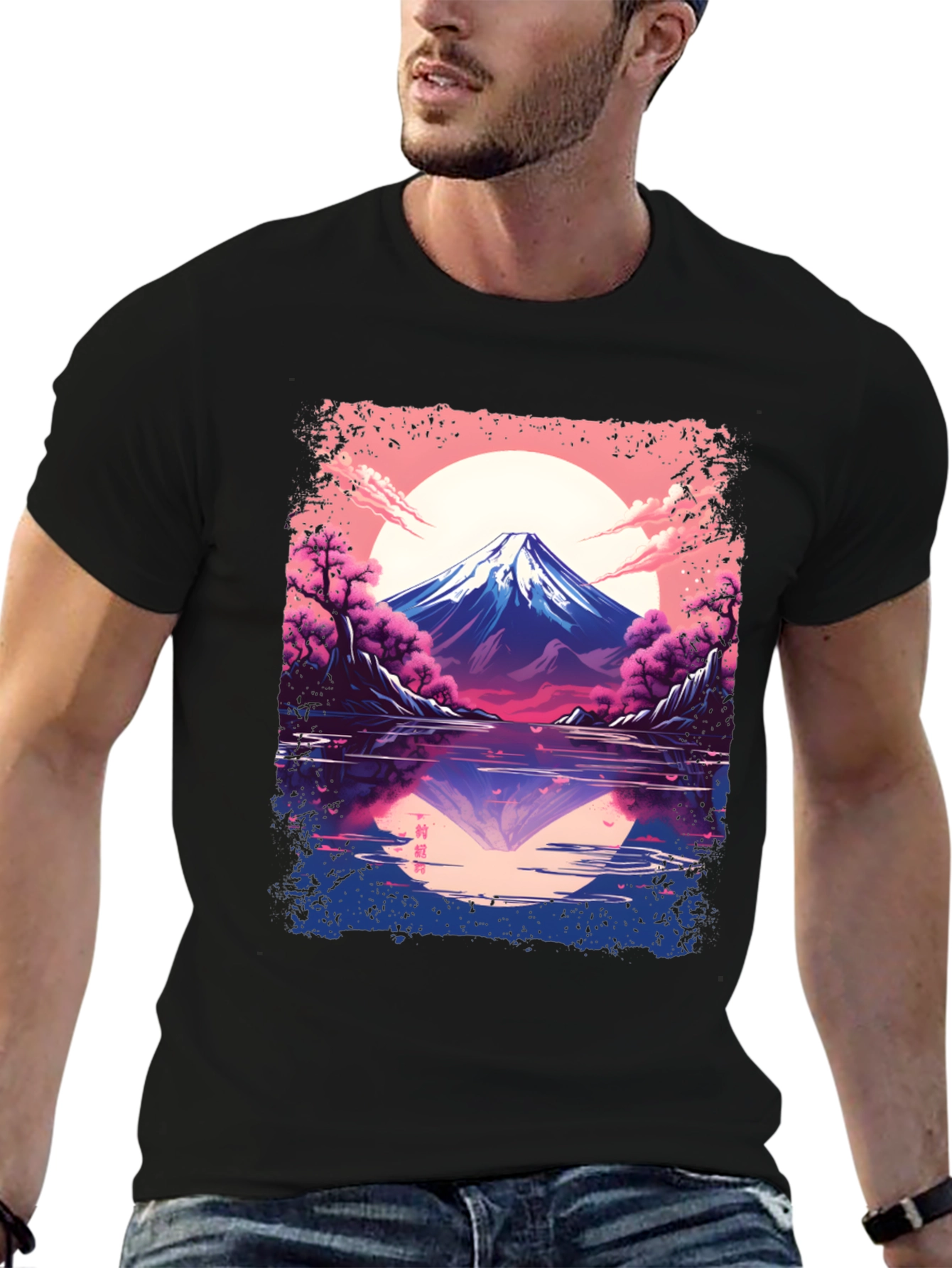 Mount Fuji Reflection Graphic Tee - Black