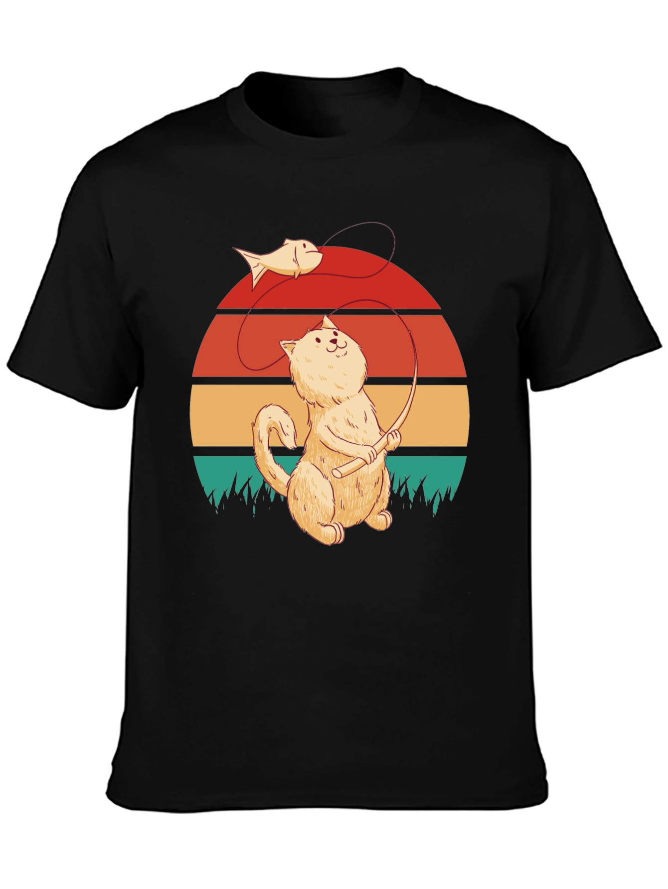 Cat Fishing T-Shirt - Retro Design