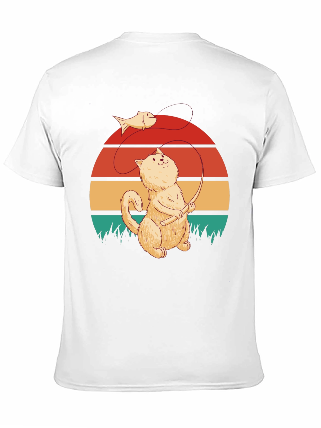 Cat Fishing T-Shirt - Retro Design