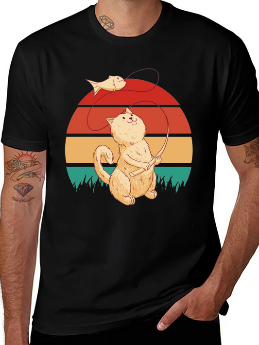 Cat Fishing T-Shirt - Retro Design
