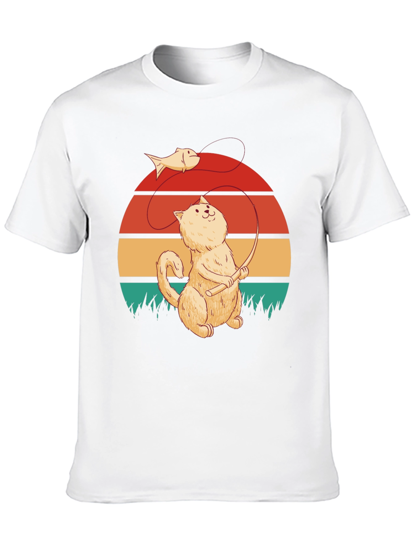 Cat Fishing T-Shirt - Retro Design