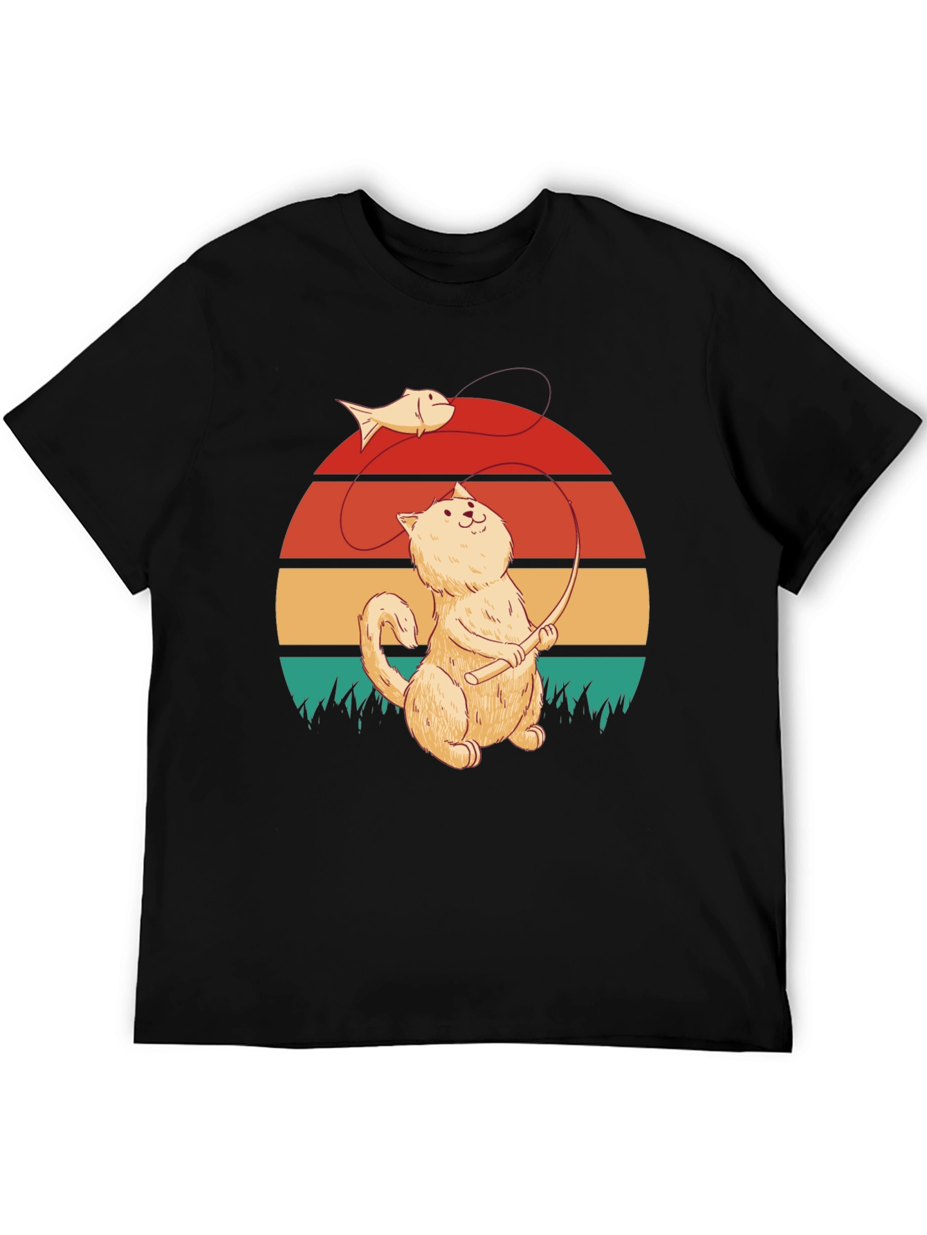 Cat Fishing T-Shirt - Retro Design