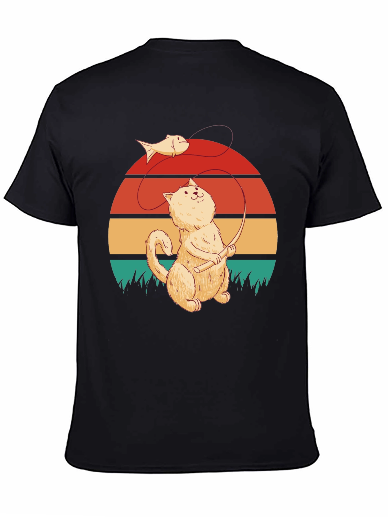Cat Fishing T-Shirt - Retro Design