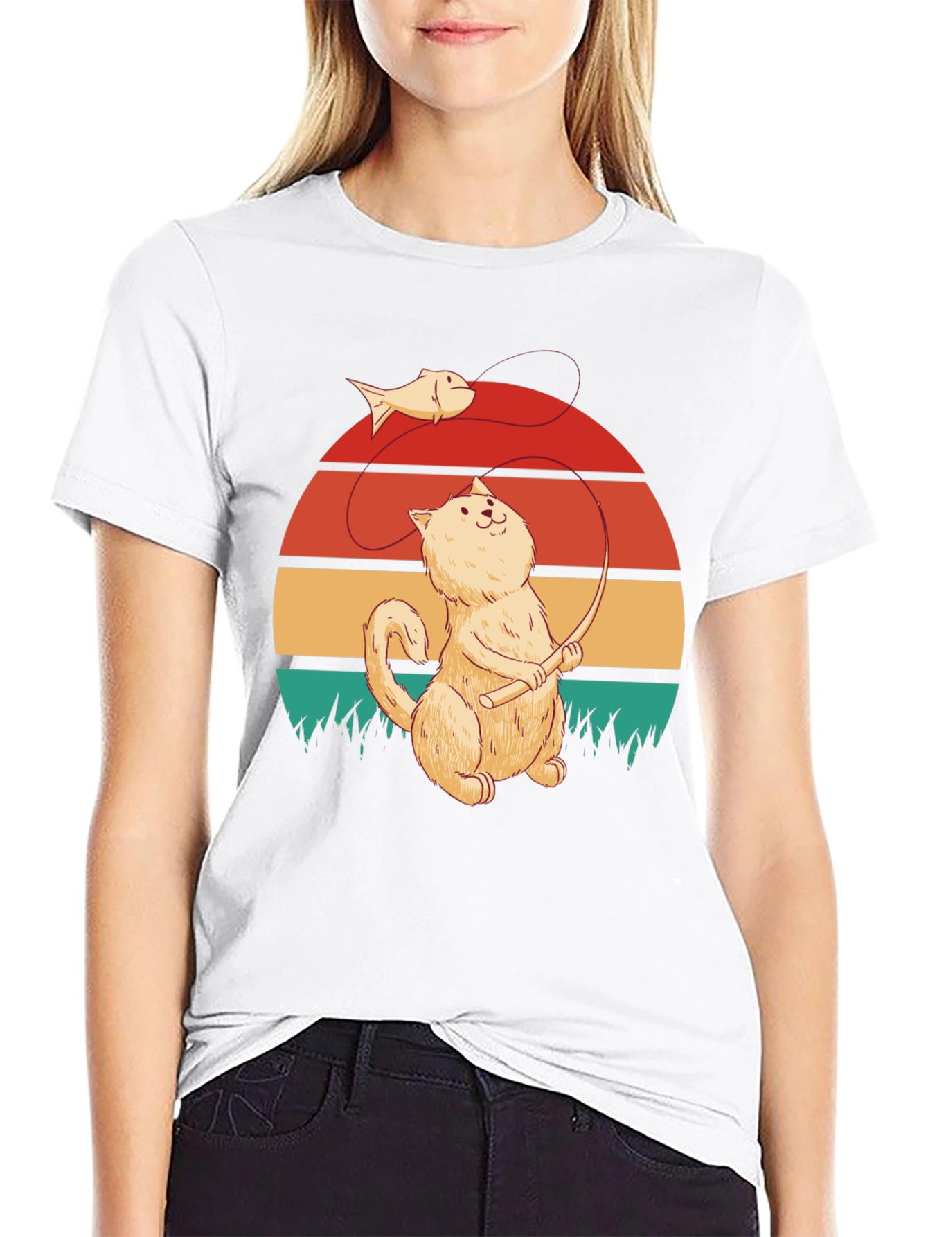 Cat Fishing T-Shirt - Retro Design