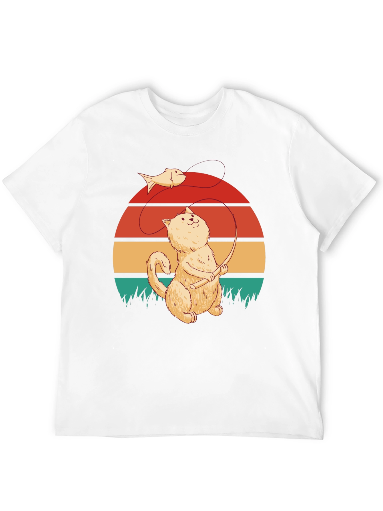 Cat Fishing T-Shirt - Retro Design