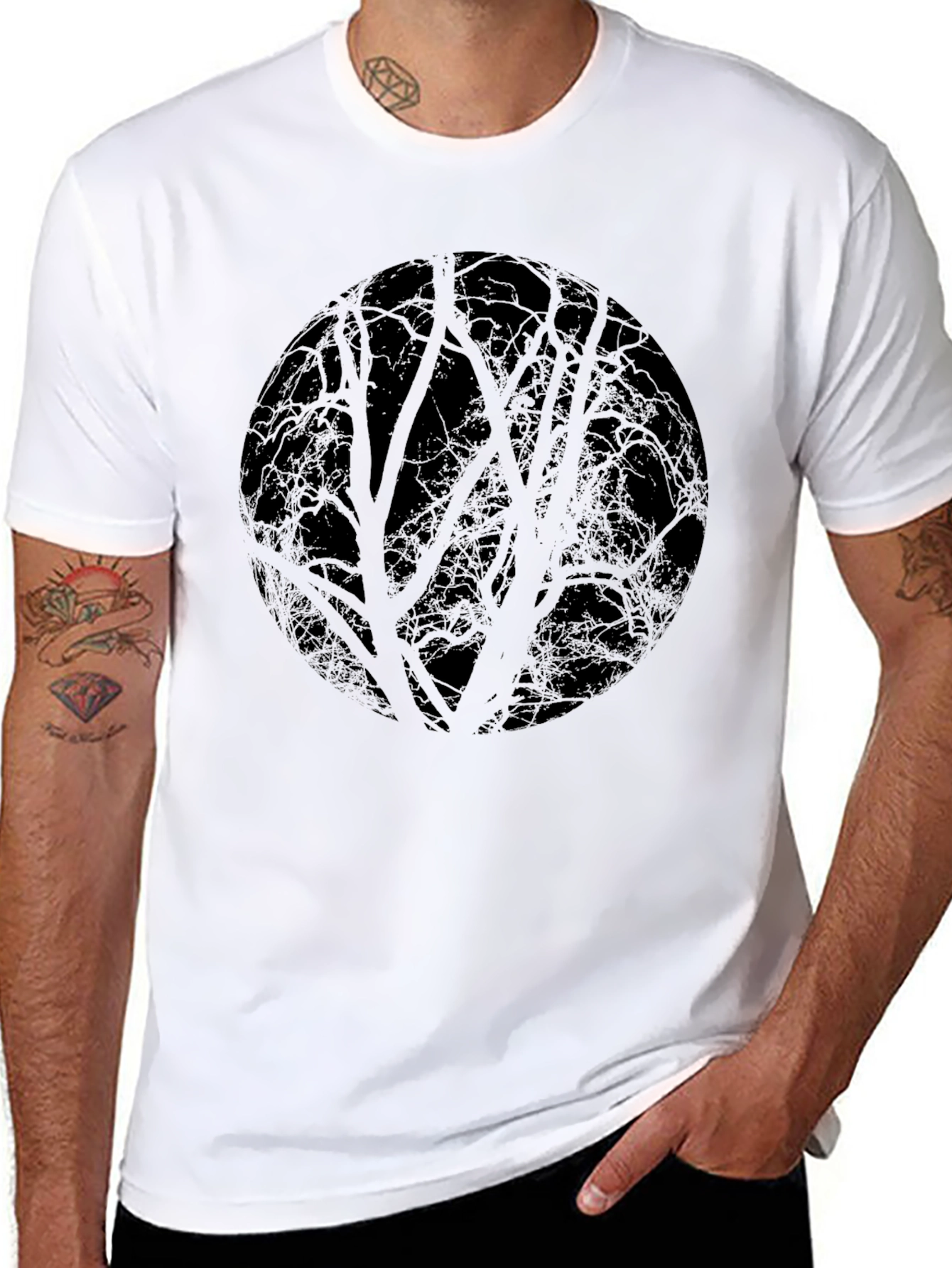 Abstract Tree Circle Black T-Shirt