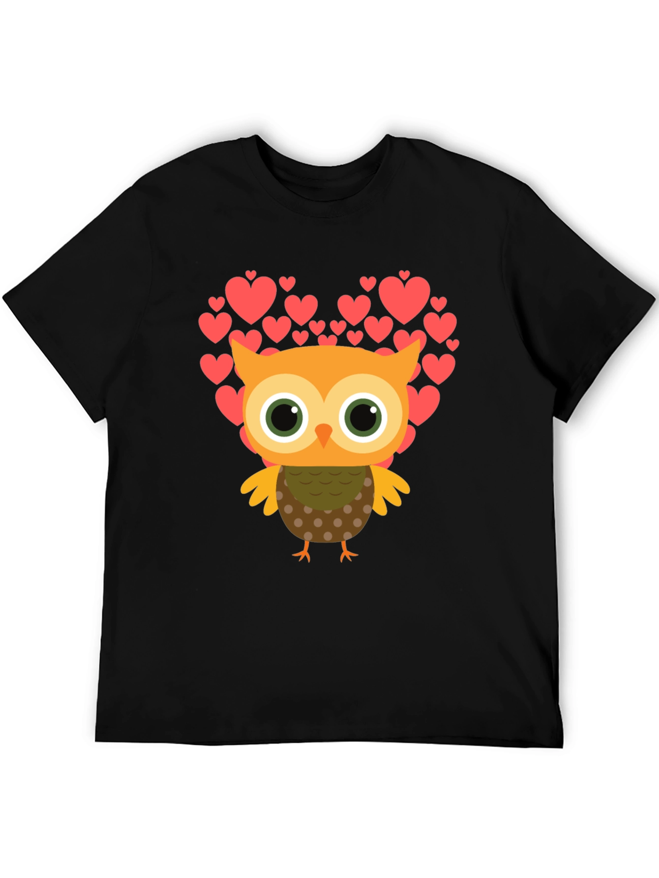 Owl Love Heart T-Shirt - Mens Black Tee