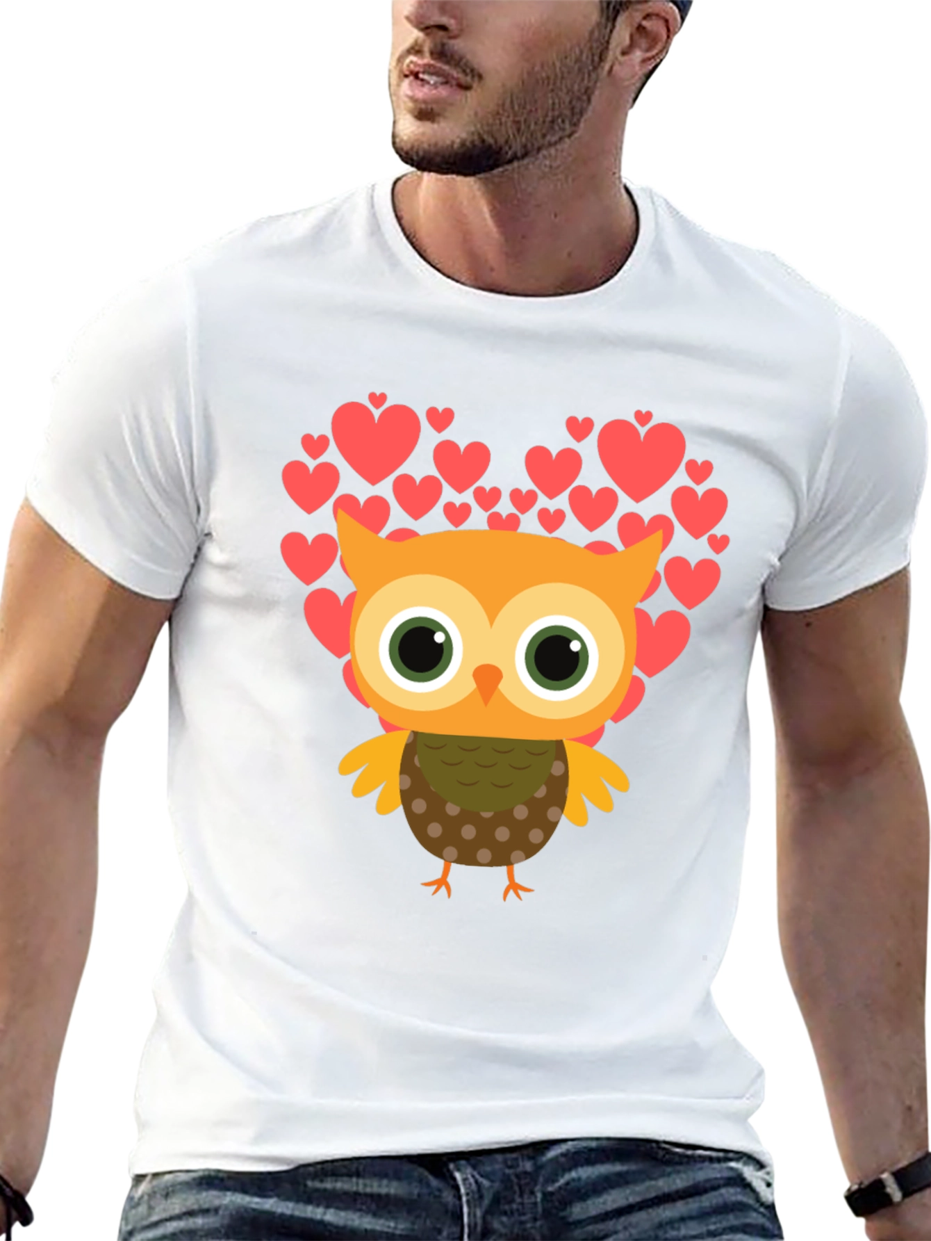 Owl Love Heart T-Shirt - Mens Black Tee