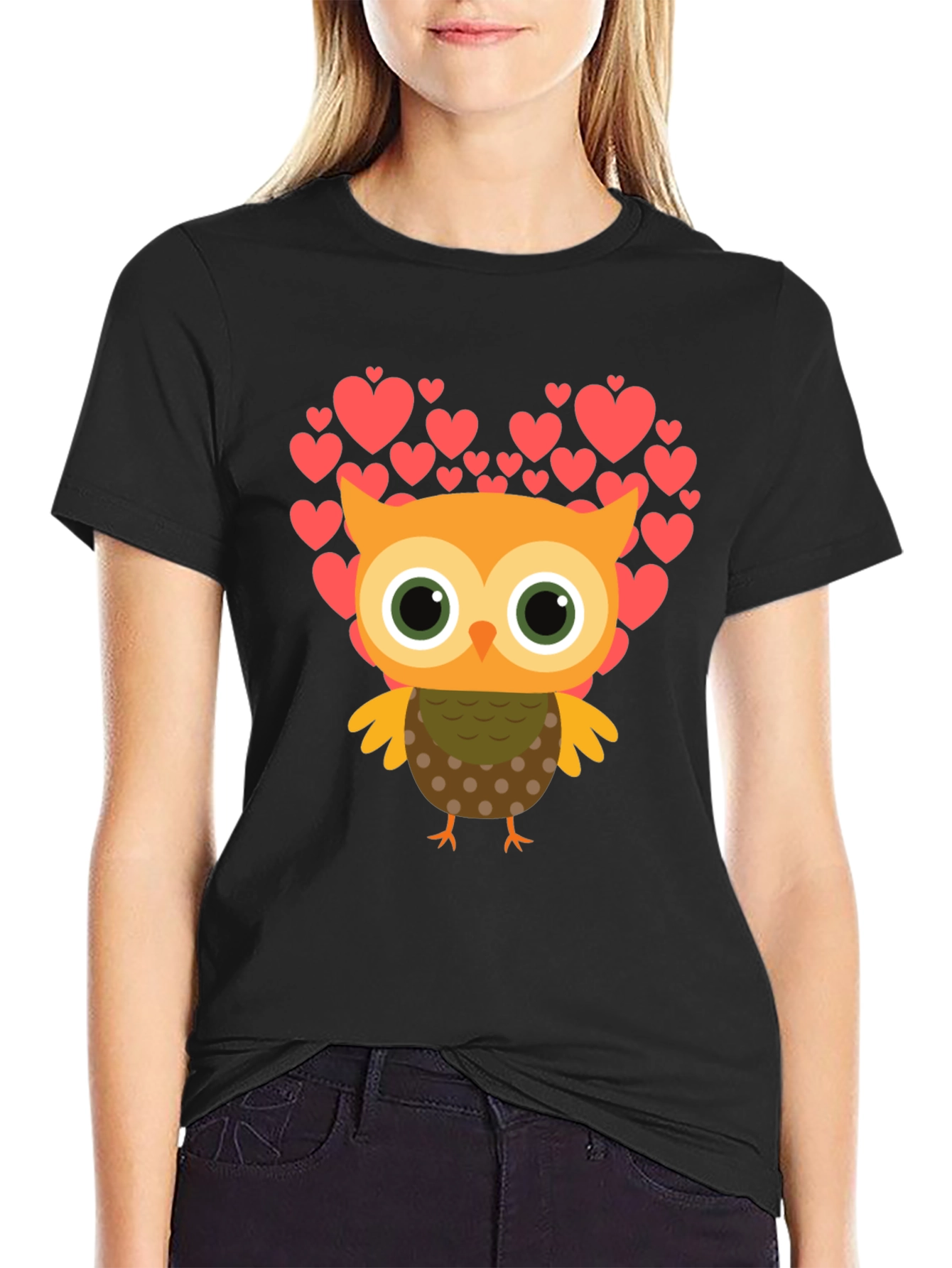 Owl Love Heart T-Shirt - Mens Black Tee