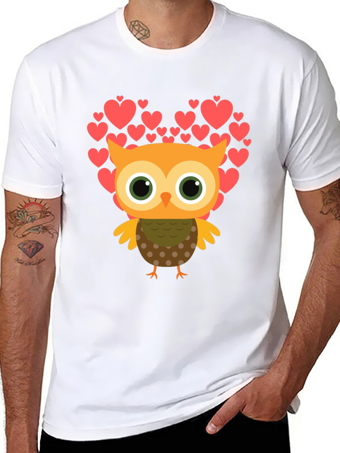 Owl Love Heart T-Shirt - Mens Black Tee
