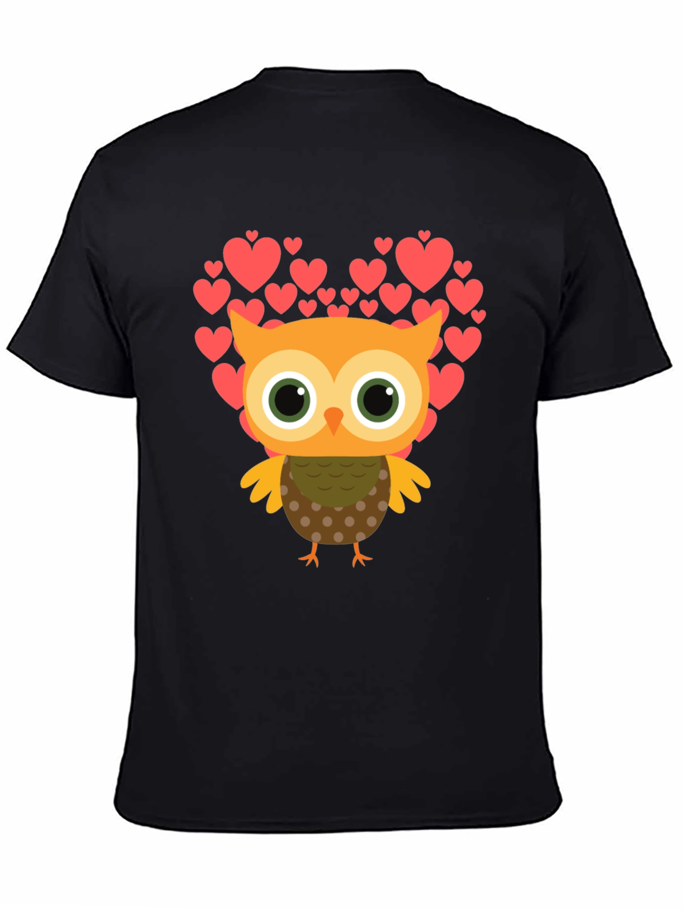 Owl Love Heart T-Shirt - Mens Black Tee