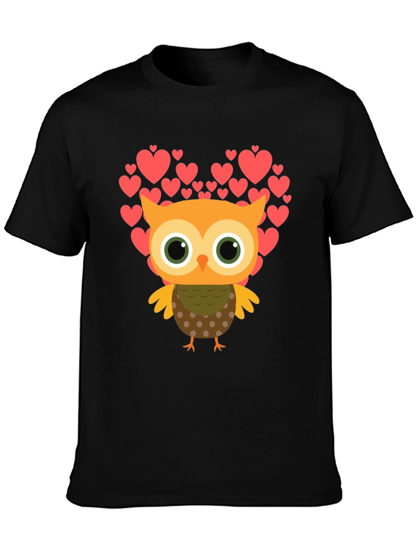 Owl Love Heart T-Shirt - Mens Black Tee