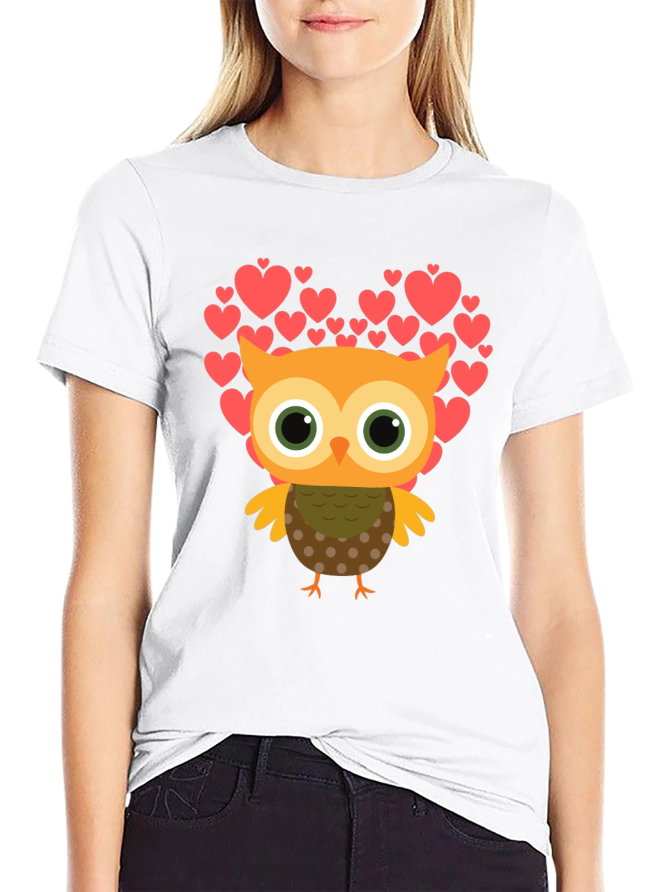 Owl Love Heart T-Shirt - Mens Black Tee