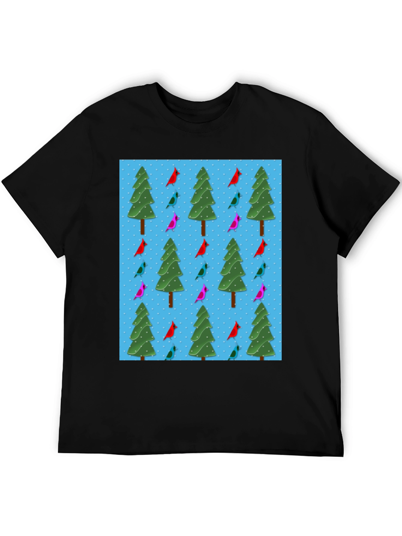 Festive Holiday Bird & Tree Pattern T-Shirt