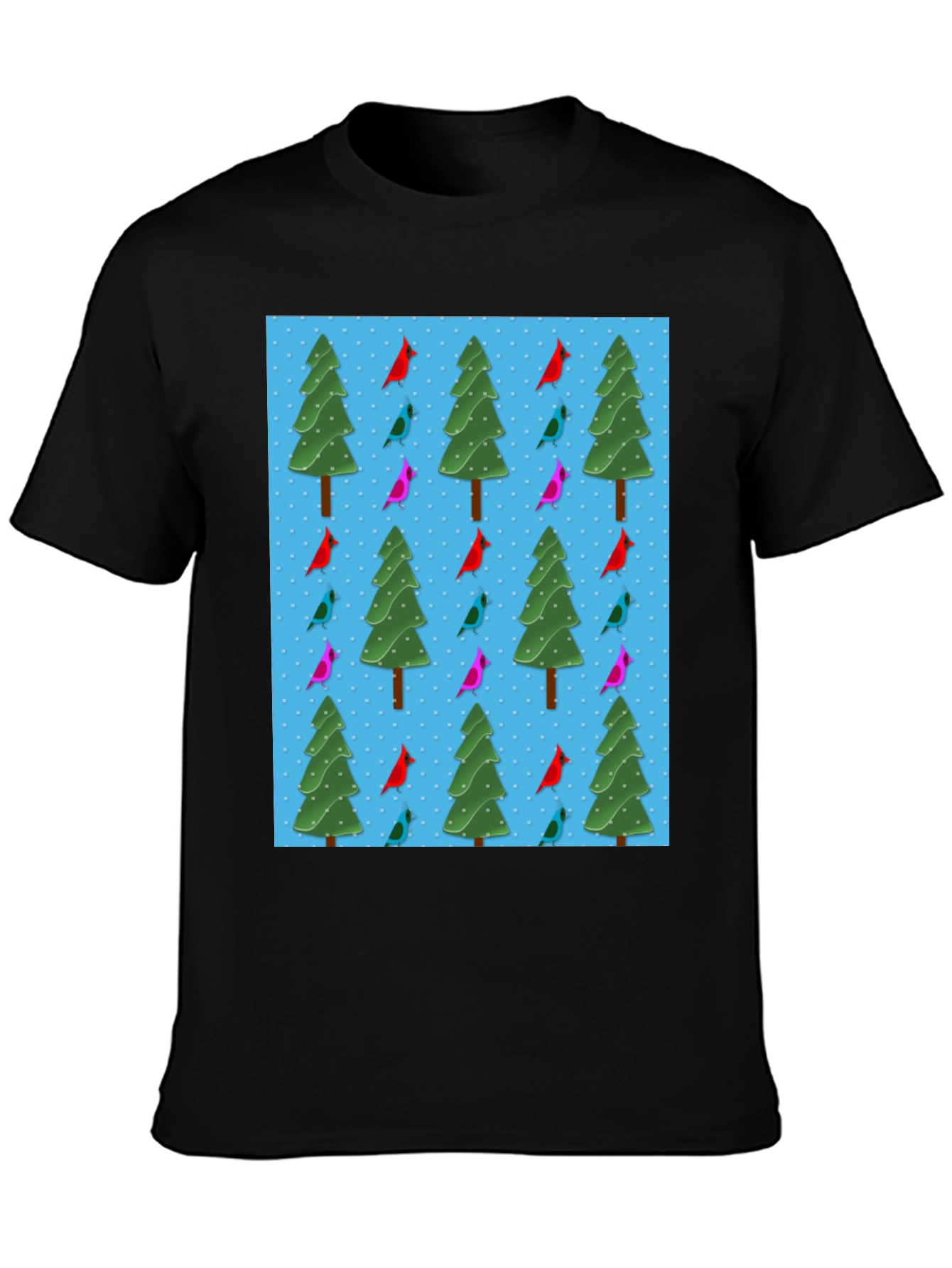 Festive Holiday Bird & Tree Pattern T-Shirt
