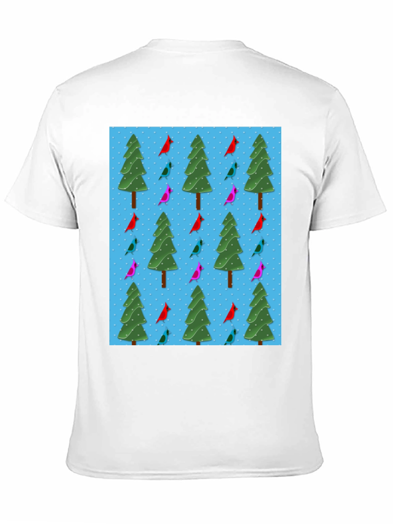 Festive Holiday Bird & Tree Pattern T-Shirt