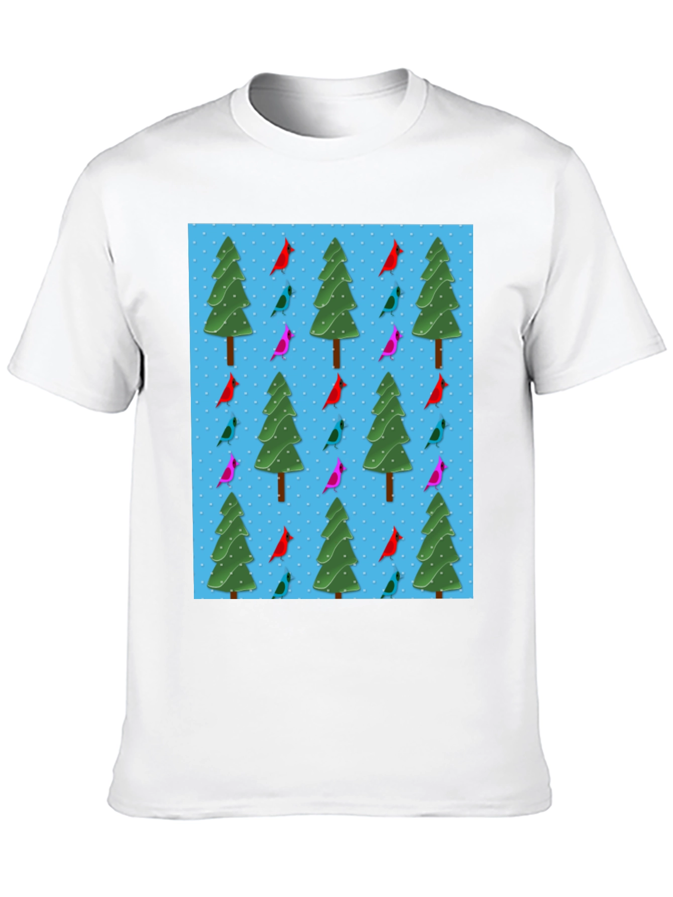 Festive Holiday Bird & Tree Pattern T-Shirt