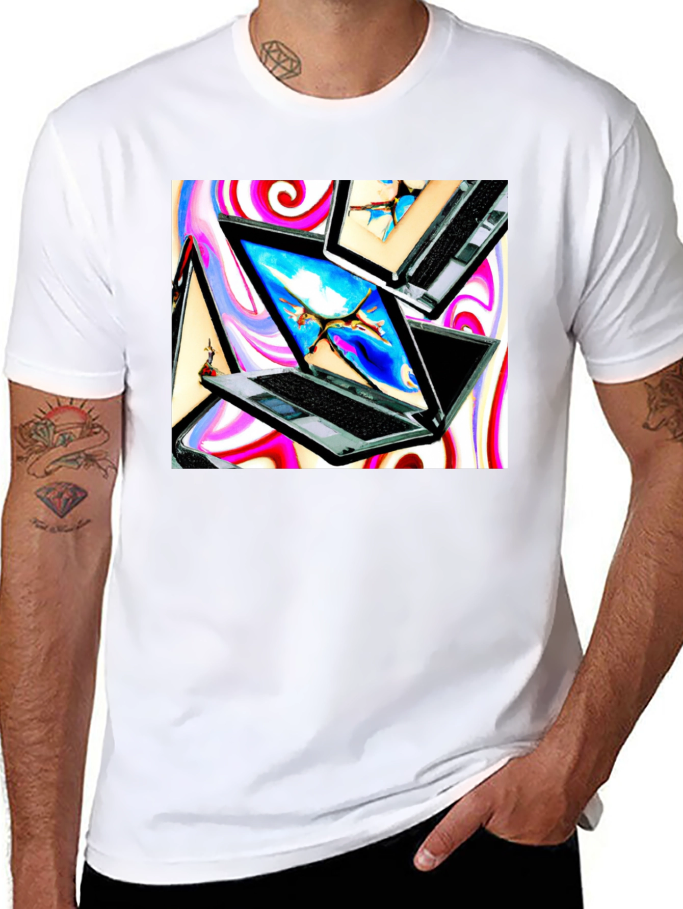 Laptop Swirl Graphic Tee - Bold & Stylish