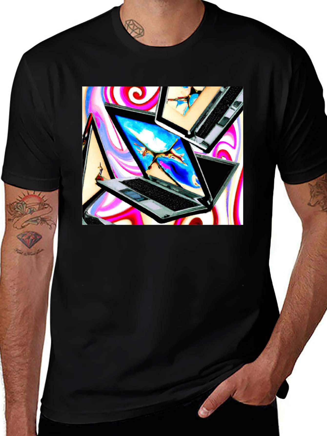 Laptop Swirl Graphic Tee - Bold & Stylish