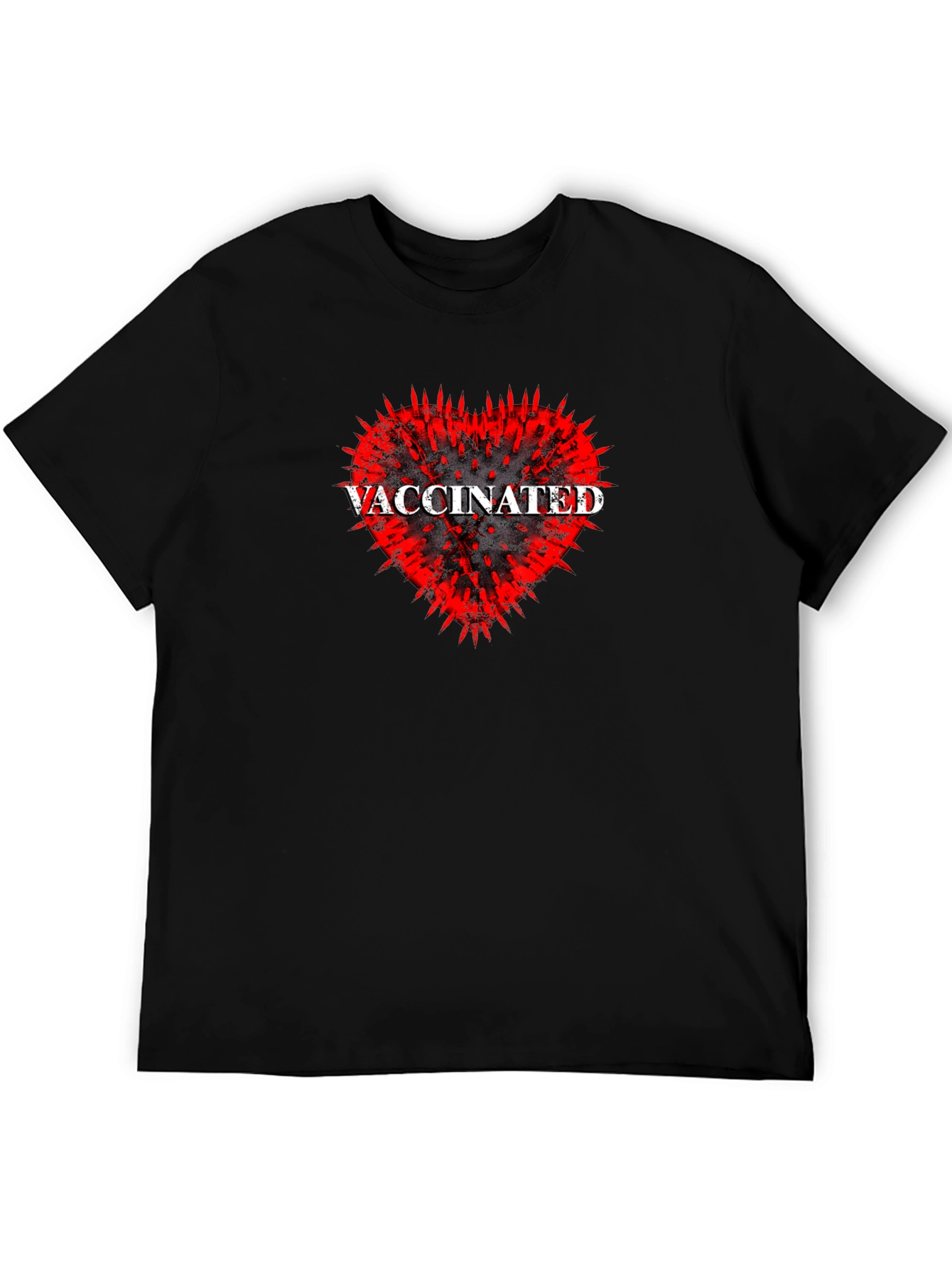 Vaccinated Heart Graphic Tee - Black Cotton T-Shirt