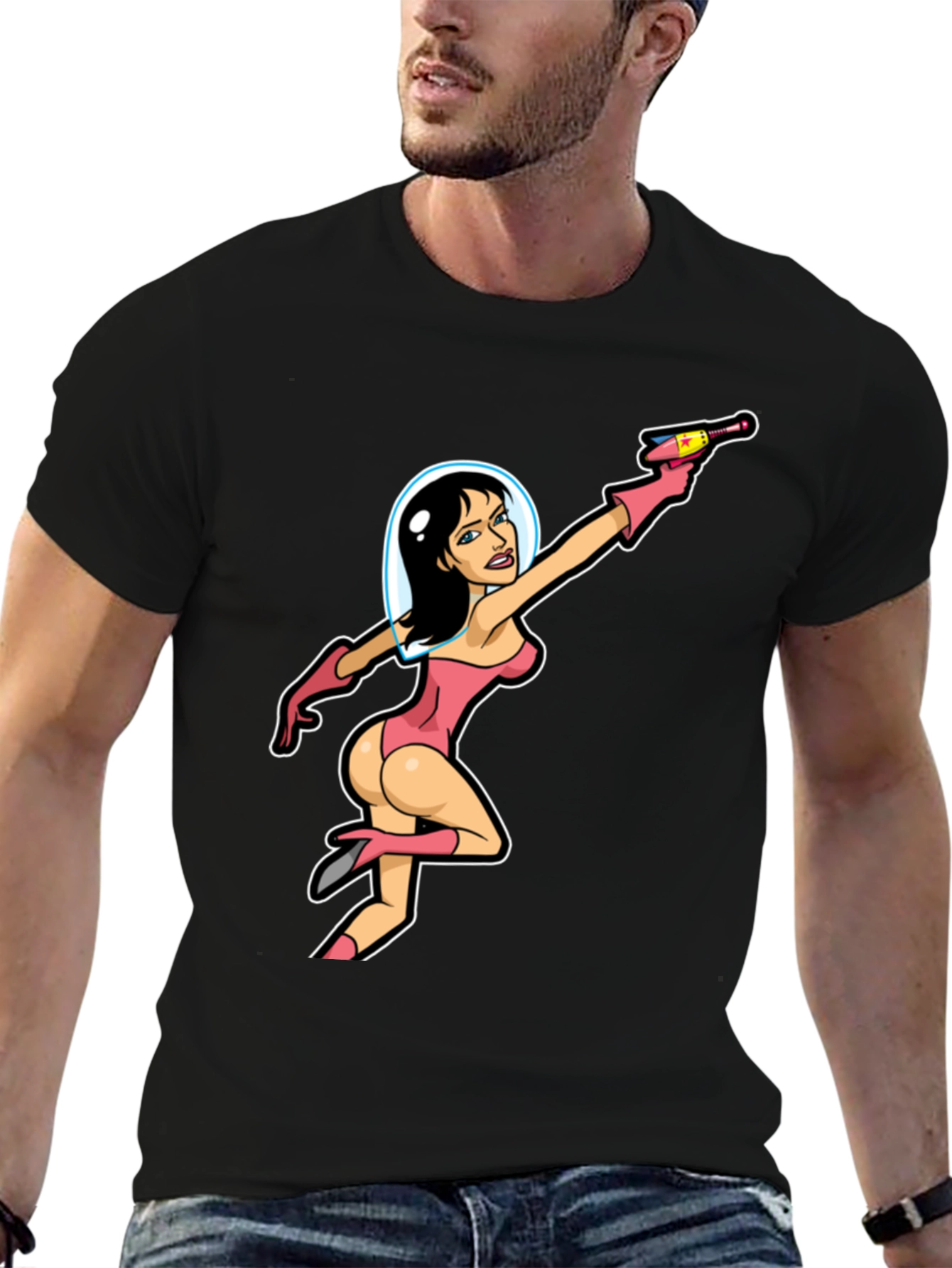 Retro Space Girl Graphic Tee - Black