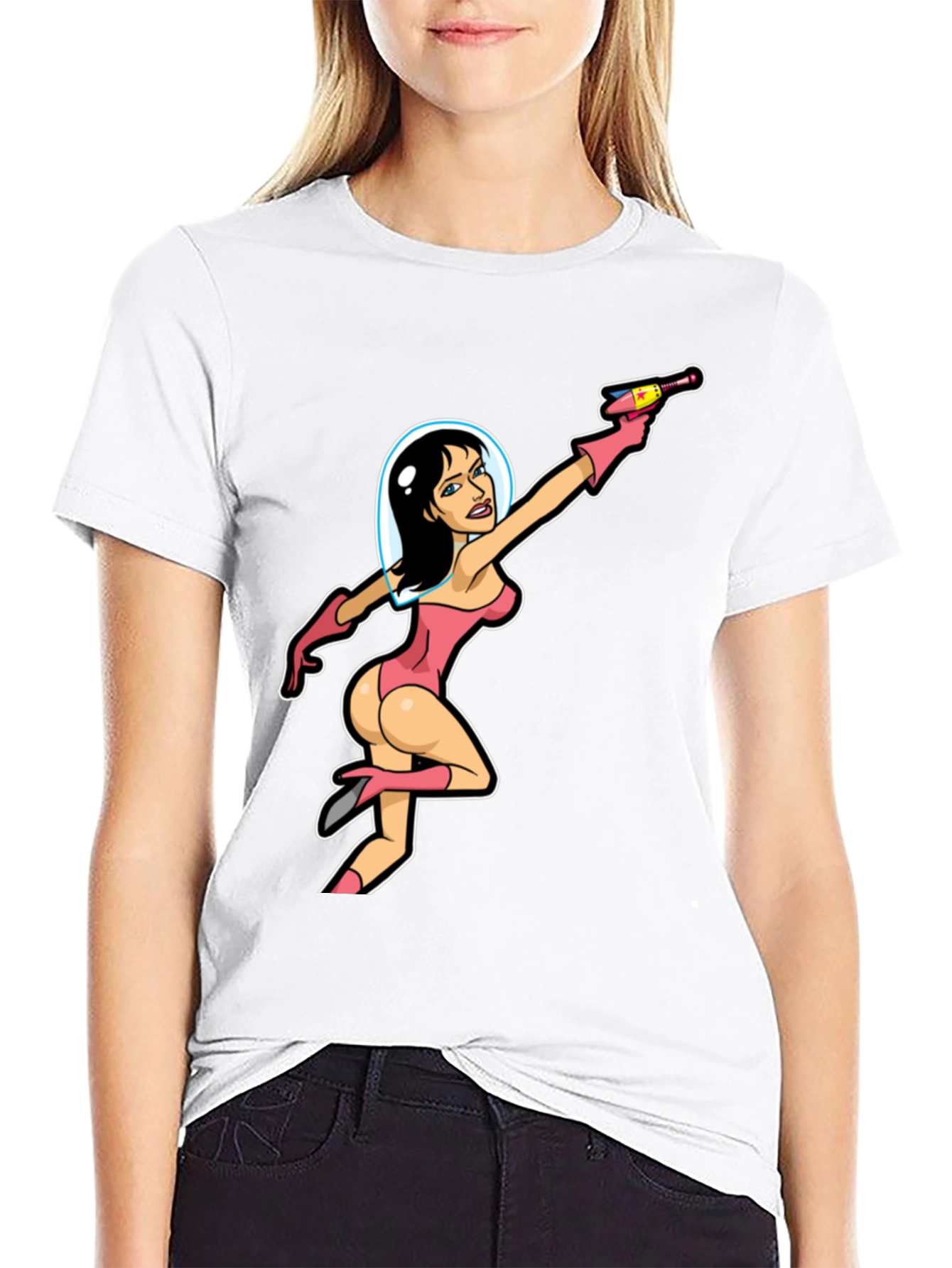 Retro Space Girl Graphic Tee - Black