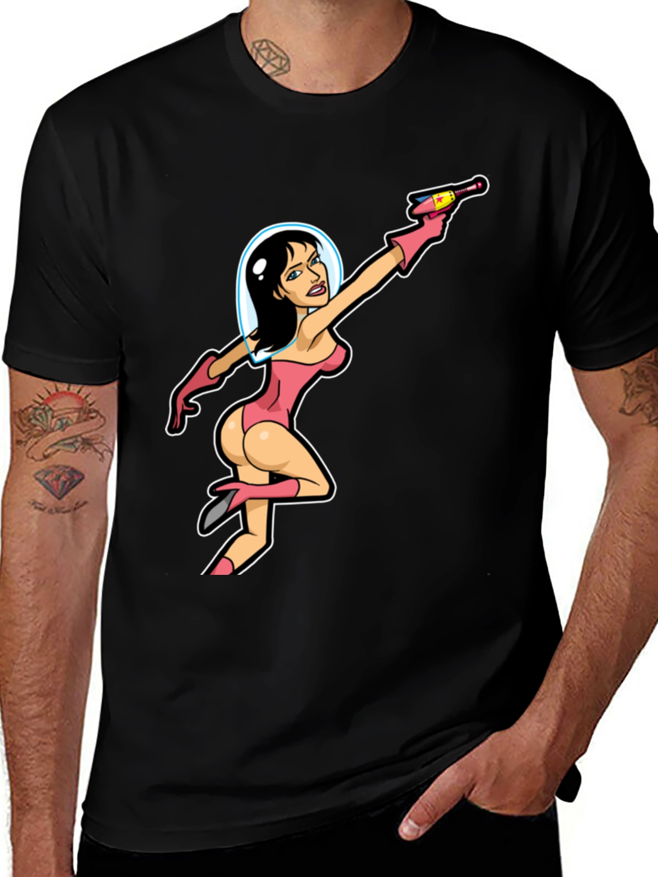 Retro Space Girl Graphic Tee - Black