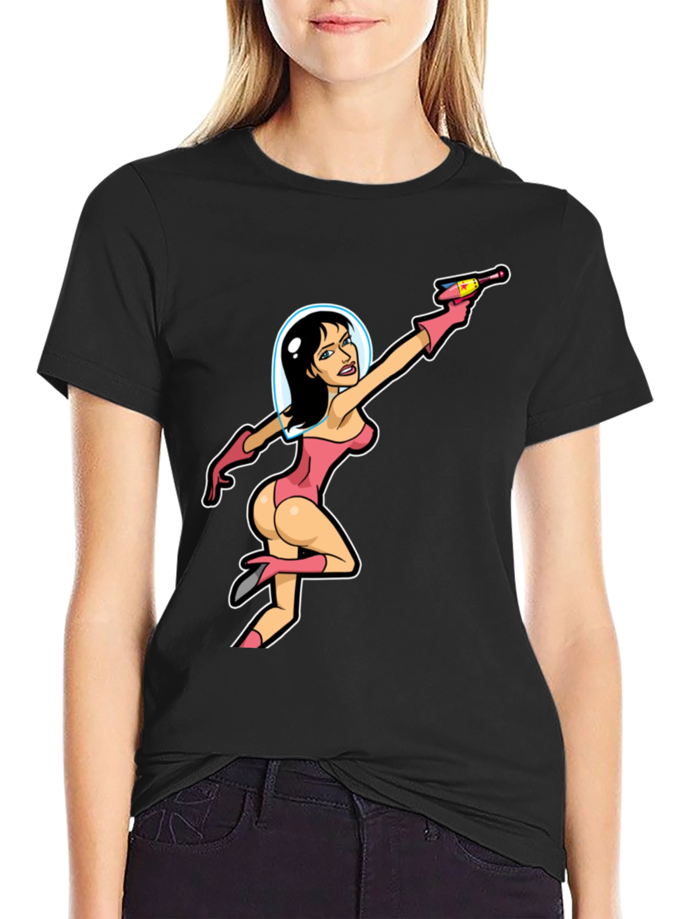 Retro Space Girl Graphic Tee - Black