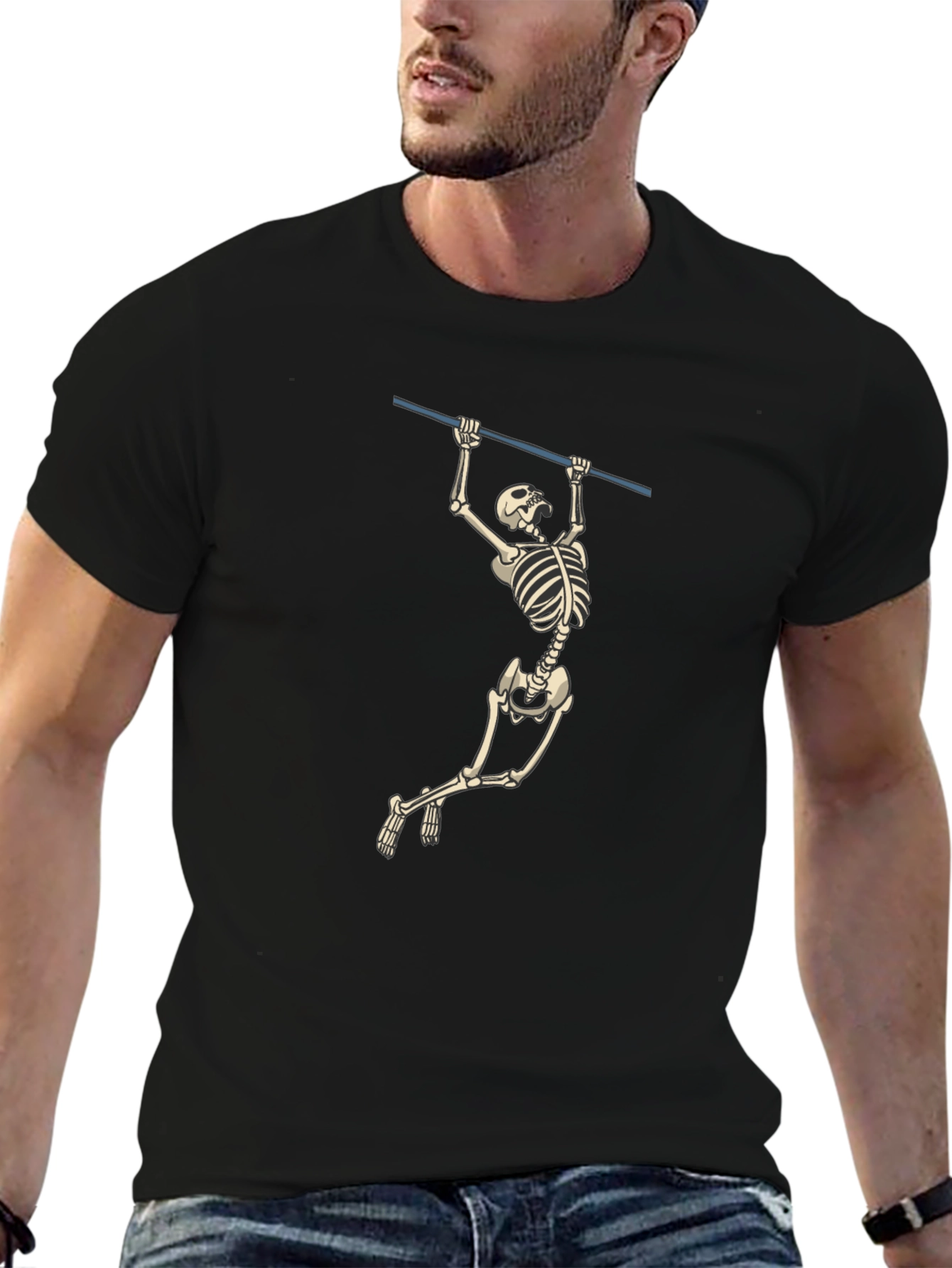 Skeleton Pull-Up Graphic Tee - Black