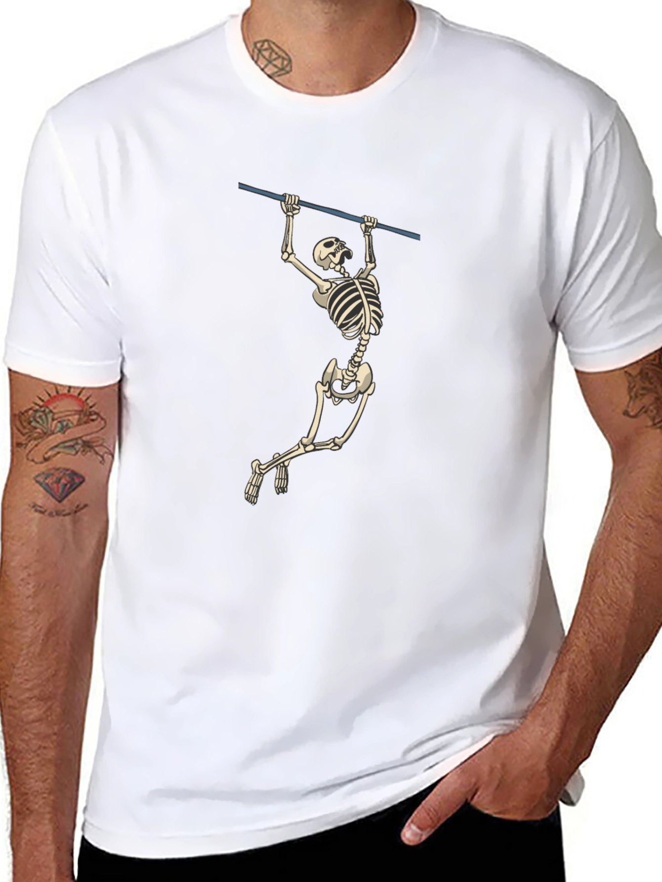 Skeleton Pull-Up Graphic Tee - Black
